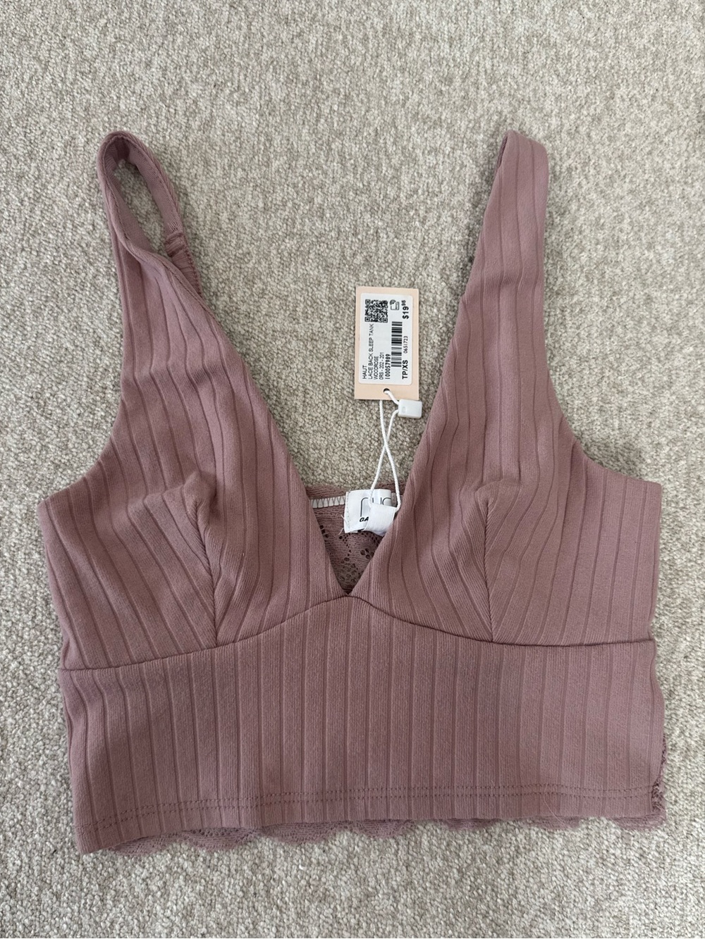 Garage Ribbed Mauve-Pink Crop Tank